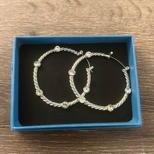 Faux Diamond Sterling Silver Hoops